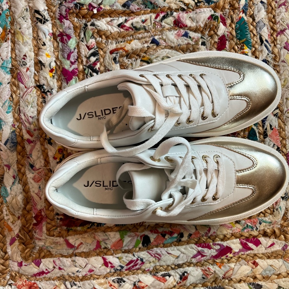 J Slides White and Gold Sneakers - Picture 8 of 11